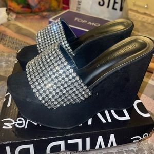 Black wedges with rhinestones. Love these shoes right here. Very comfortable